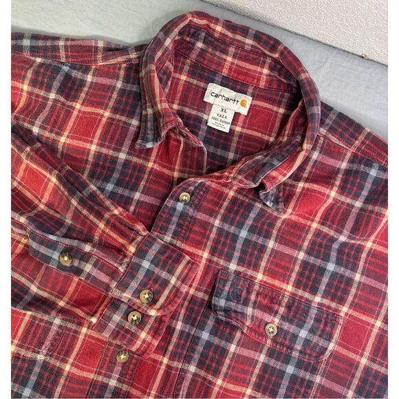Carhartt Shirt Men's Extra Large Tall  Red Plaid Flannel Workwear Button XLT - Picture 1 of 7